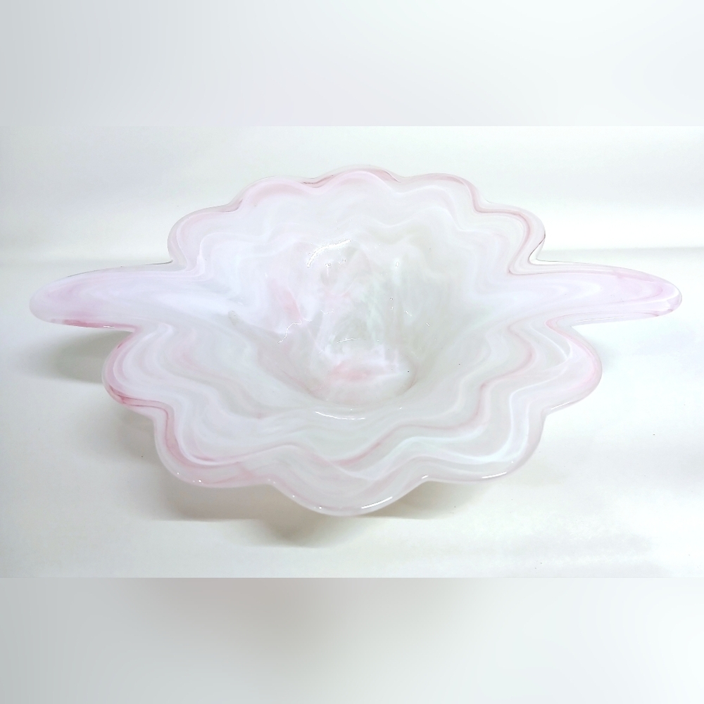 Elegant Pink and White Swirled Glass Bowl